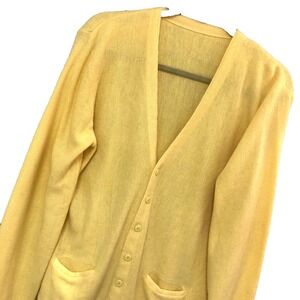 Vintage Yellow Knit Cardigan Sweater Mens L M Mr Rogers Grandpa Dad Cotton Orlon